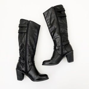 VERY VOLATILE Black Mid Calf Heeled Boots